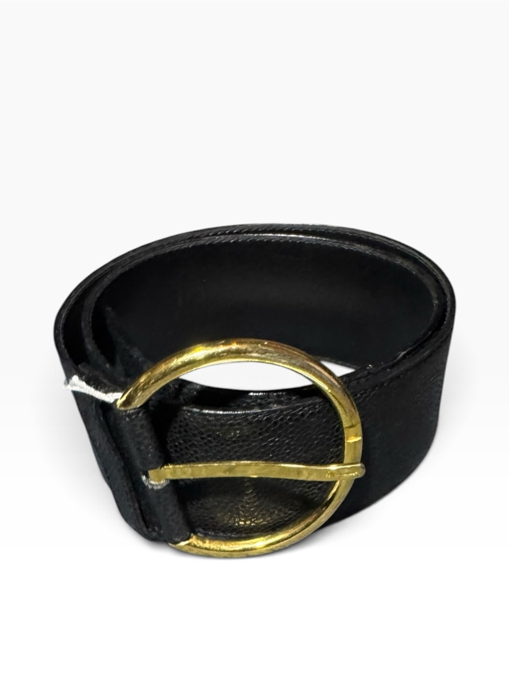 Salvatore Ferragamo Vintage 1990s Black Leather Belt with Gold Round Buckle